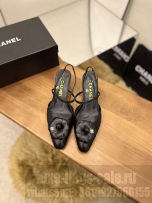 Chanel Camellia Bloom Leather 5cm Slingack Pumps Black 2022 Collection