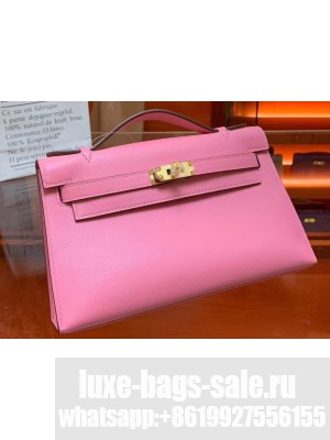 Hermes Kelly 22 Clutch Bag In Original Swift Leather Pink