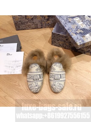 DIOR OFF MULE Multicolor Embroidered Cotton Fur Flat Slippers 04