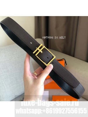 Hermes Width 3.2cm Nathan 32 Reversible Leather Belt Black/Etoupe