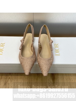 Dior J'Adior Slingback Flat in Nude Canvas Embroidered with Saint-Gall Motif 2023