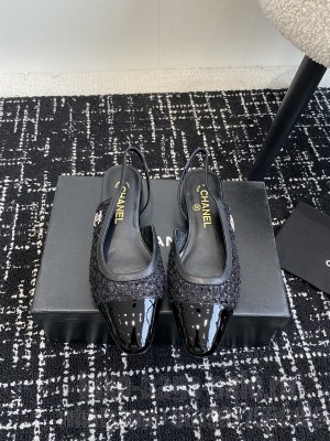 Chanel Tweed  & Patent Calfskin Slingbacks G46000 Black 2025
