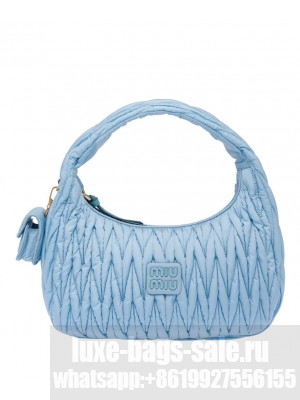 Miu Miu Wander Matelasse Regenerated Nylon Hobo Bag Blue