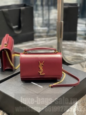 SAINT LAUREN SUNSET CHAIN WALLET IN SMOOTH LEATHER 533026 Wine