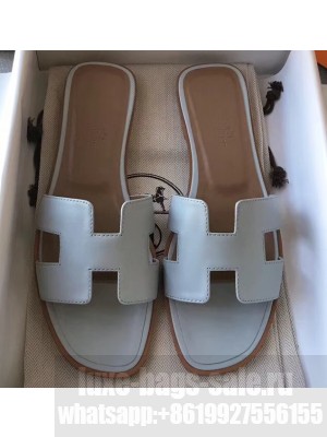 Hermes Oran Flat Slipper Sandals in Swift Box Calfskin Baby Blue