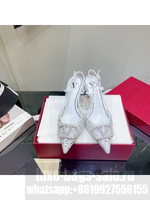 Valentino VLogo Slingback Pumps 8cm With White Crytal 2022 Collection
