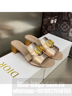 Dior 30 Montaigne Heeled Slide Sandals 4.5cm in Rose Gold Metallic Calfskin 2023