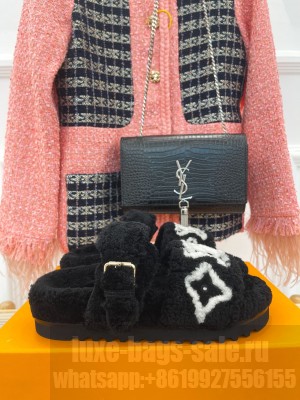 Louis Vuitton Shearling Flat Slide Sandals 2023 05