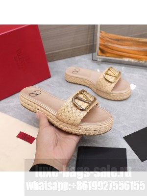 Valentino VLogo Straw Slide Sandals 2022 Collection Gold