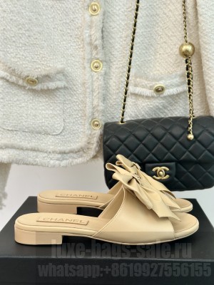 Chanel Lambskin Imitation Pearls Slide Beige