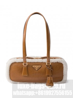Prada Medium Shearling Two-handle Bag 1BB124 Coffee
