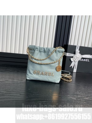 CHANEL 22 MINI HANDBAG Grained Calfskin AS3980 sky blue