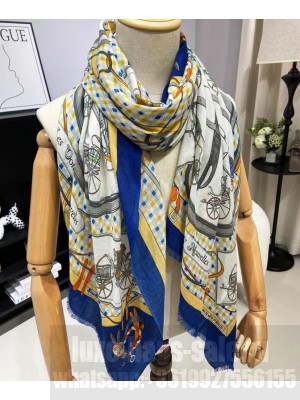Hermes Women's Les Voitures Nouvelles Scarf Blue