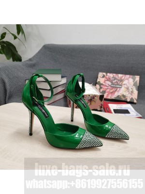 DOLCE & GABBANA Heel 10.5cm Crystal pointed toe Green Patent Leather Sandals 2022