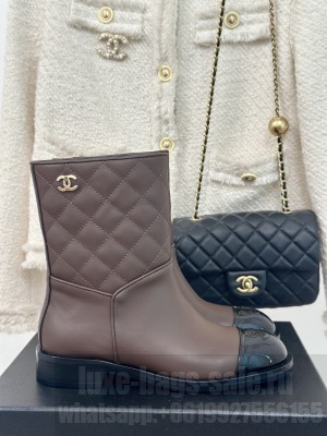 Chanel Quilting Suede Ankle Boots Burgundy