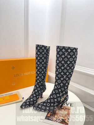 Louis Vuitton Sparkle Heel High Boots 6.5cm in Monogram Denim Black 2023