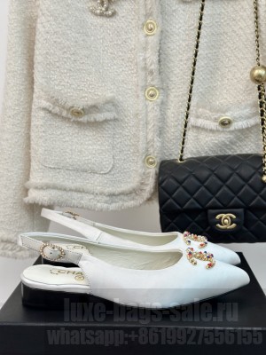 Chanel Satin Slingback Flat White