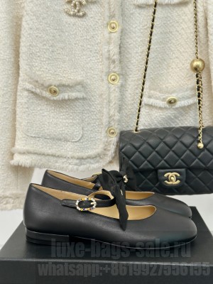 Chanel Mary Jane With Bow Lambskin Flats Black 2024 