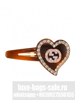 Gucci Hair Clip With GG And Heart Detail Dark Coffee