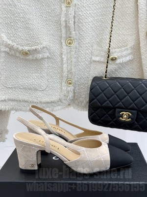 Chanel Slingback 7cm Suede Goatskin & Grosgrain Beige G31318 2025