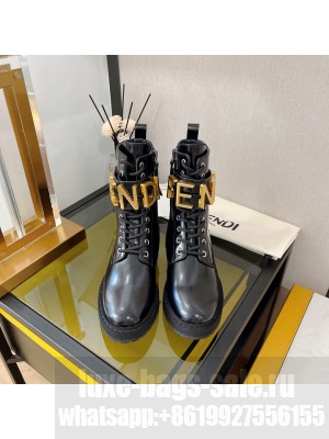 FENDI Fendigraphy Black brushed leather biker boots