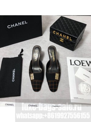 Chanel's Slide Heel 6CM Shoe Denim Black