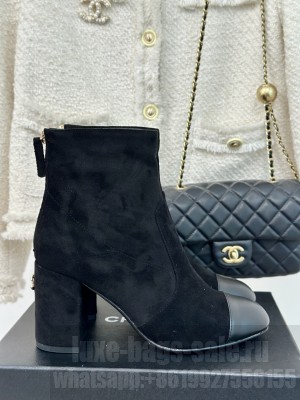 Chanel Women's Suede & Leather 7cm Boots Black