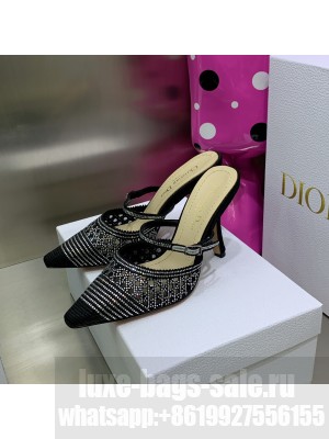 Dior J'Adior Mule 9.5cm in Black Cotton Embroidered with Crystal 2022 Collection