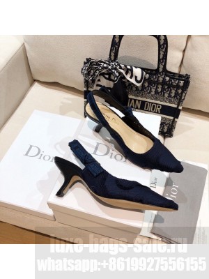 Christian Dior  J'Adior Slingback Pump Dark Blue Camouflage Embroidered Cotton