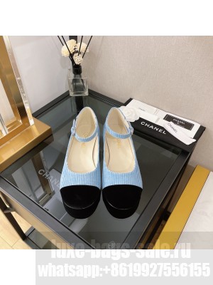 Chanel G39281 Corduroy Mary Janes Ballerinas 2022 Collection,blue