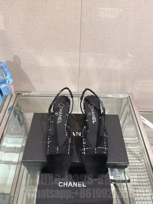 Chanel Slingbacks Tweed 6.5cm Pumps Black