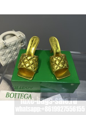 BOTTEGA VENETA Lido Intreccio metallised leather 9cm mules Yellow