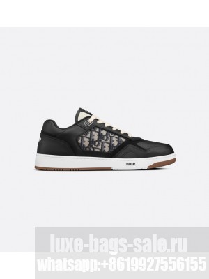 Christian Dior  B27 Low-Top Sneaker Black Smooth Calfskin with Beige and Black Dior Oblique Jacquard