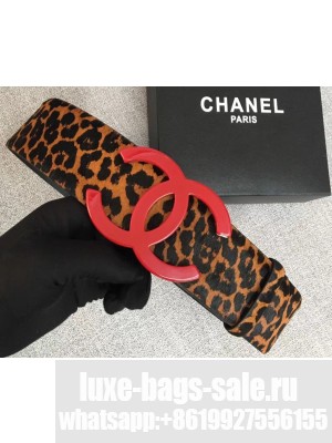 Chanel Width 5.3cm Leather Belt Leopard with Red CC Logo