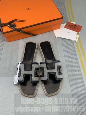 Hermes Oran Denim Flat Slide Sandals 0105 2022 Collection