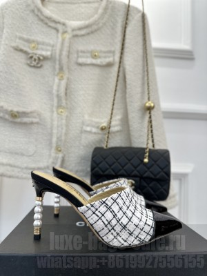 Chanel Pearl Heel 8.5cm Slide Mule 013