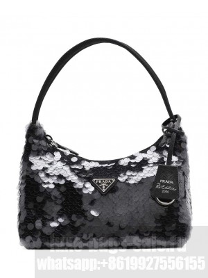 Prada Re-Edition 2000 Sequined Re-Nylon Mini Bag 1NE515 Black