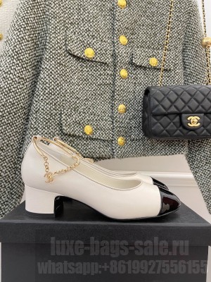 Chanel Heel 45mm Mary Janes With Chain Anklet Pumps White Spring 2022 Collection