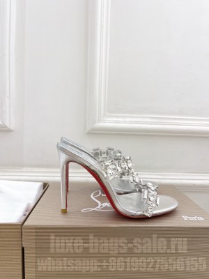 Christian Louboutin Just Jewel 105 crystal-embellished PVC and leather mule silver