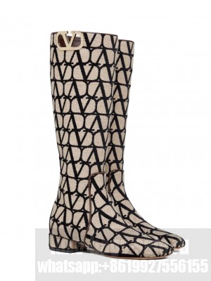 Valentino Women's Vlogo Type Boot In Toile Iconographe 30MM Apricot