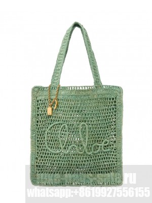 Chloe Summer Banana Tote Bag In Raffia Green