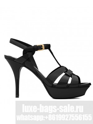 Saint Laurent Women's Tribute Platform Sandals In Patent Leather Black