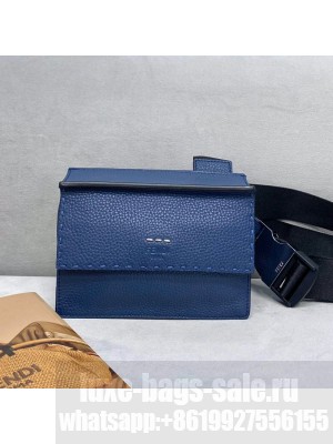 Fendi Men's Grained Leather Messenger Mini Bag Blue  2021 Collection