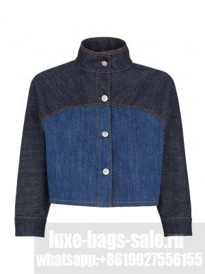 Fendi Women's Two-tone Denim Jacket Dark Blue