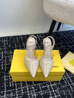 FENDI FIRST Beige leather high-heeled slingbacks