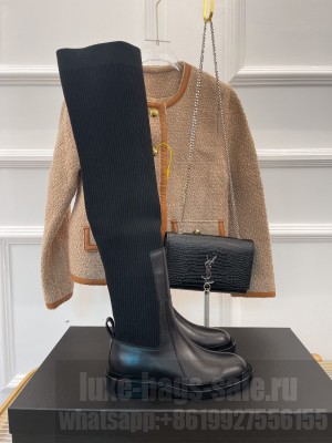 JIL SANDER Lambskin & Knitted Knee Boots