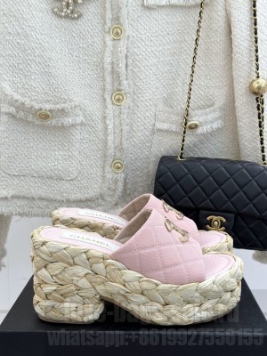 Chanel cotton platform double C slipper pink heel 8cm 2025