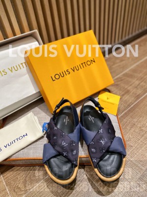 Louis Vuitton Unisex Pool Pillow Comfort Down Sandals Navy Blue 2022