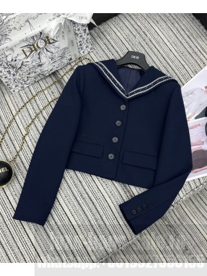 Christian Dior Women's Navy Collar Blazer Dark Blue