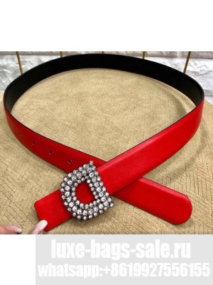Dior Width 3cm Crystal D Buckle Belt Red